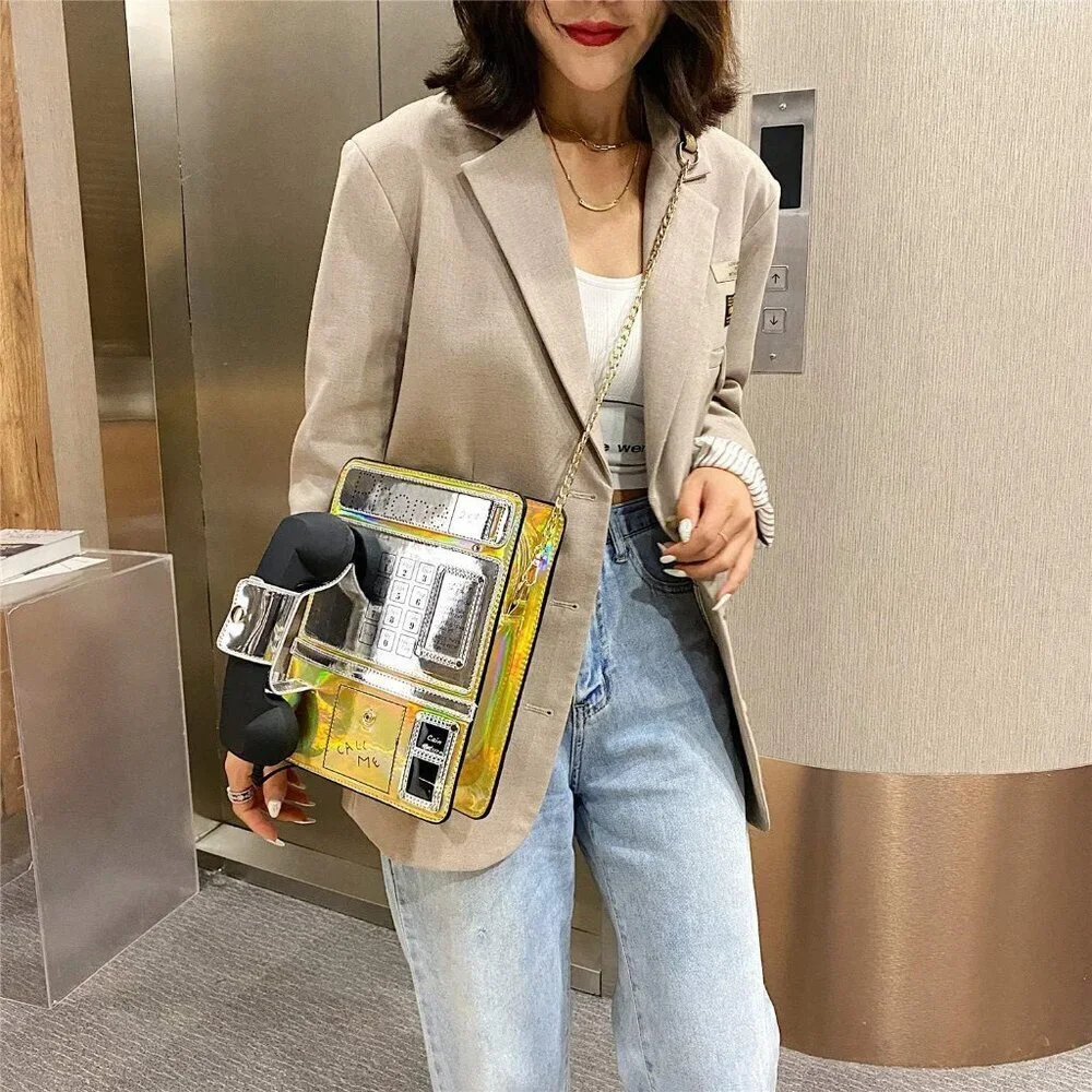 Women Laser Telephone Crossbody Bag Reflective Funky Fashion Purse